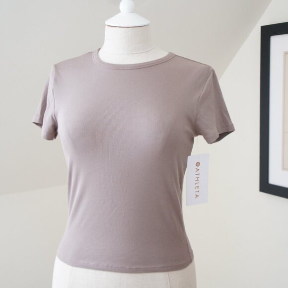 Athleta Signature Rib Crop Tee Size Small in Color Pyrite - Picture 7 of 12